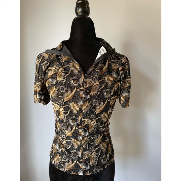 Vintage Floral Mockneck Short Sleeve (S) - Picture 5 of 10